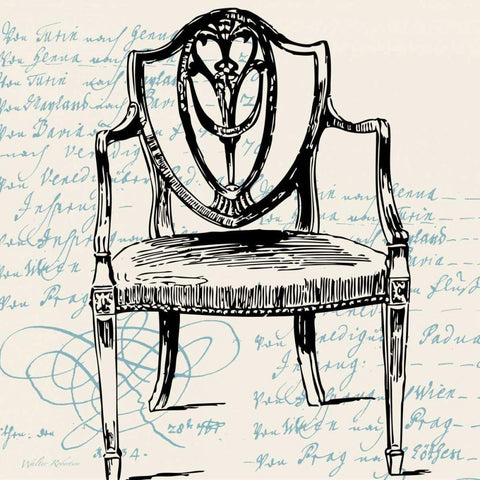 Script Arm Chair Black Ornate Wood Framed Art Print with Double Matting by Robertson, Walter