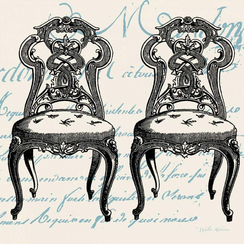 Script Chair Duo Black Modern Wood Framed Art Print by Robertson, Walter