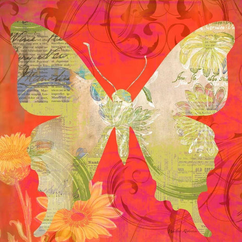 Red Pop Butterfly Black Modern Wood Framed Art Print by Robertson, Walter
