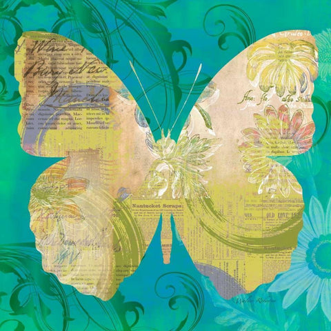 Blue Pop Butterfly Black Ornate Wood Framed Art Print with Double Matting by Robertson, Walter