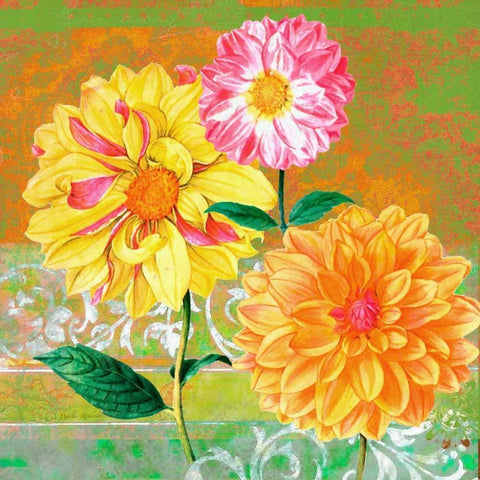 Fancy Flower Trio 1 Black Modern Wood Framed Art Print by Robertson, Walter