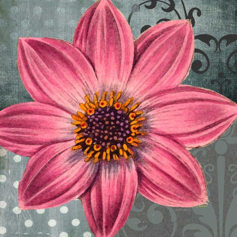 Polka Dot Dahlia 2 White Modern Wood Framed Art Print by Robertson, Walter