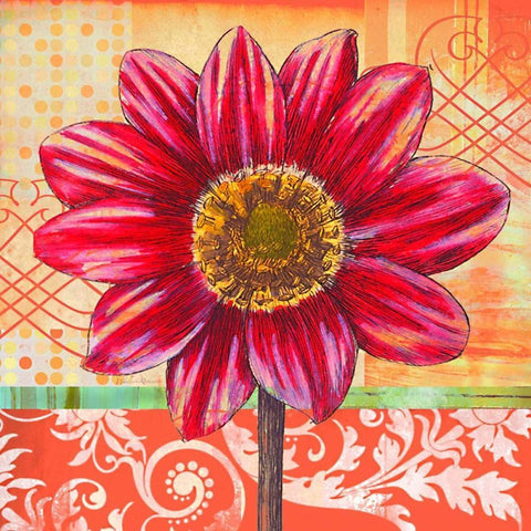 Scrollwork Blossom 1 White Modern Wood Framed Art Print with Double Matting by Robertson, Walter