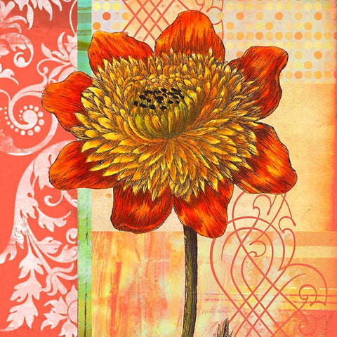 Scrollwork Blossom 2 Black Modern Wood Framed Art Print with Double Matting by Robertson, Walter