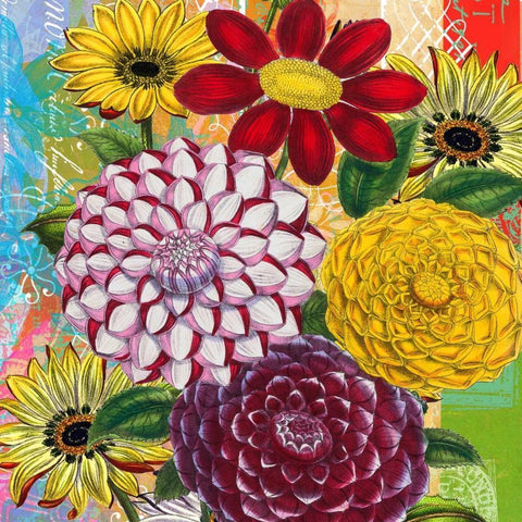 Vibrant Florals  Black Ornate Wood Framed Art Print with Double Matting by Robertson, Walter