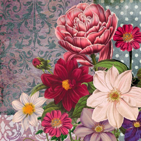 Floral Bounty White Modern Wood Framed Art Print with Double Matting by Robertson, Walter