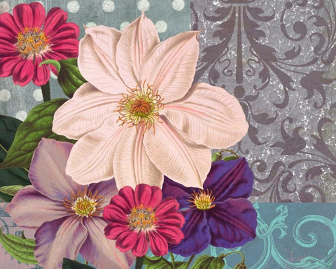 Polka Dot Bouquet 1 Black Ornate Wood Framed Art Print with Double Matting by Robertson, Walter