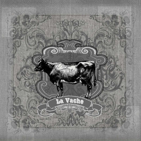 Filigree Cow Black Modern Wood Framed Art Print with Double Matting by Robertson, Walter