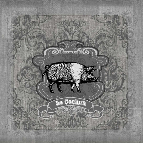 Filigree Pig Black Ornate Wood Framed Art Print with Double Matting by Robertson, Walter