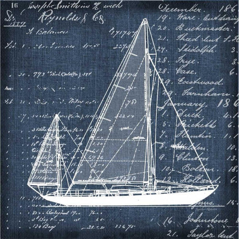 Schooner Blueprint 1 White Modern Wood Framed Art Print by Robertson, Walter