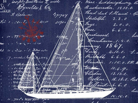 Schooner Blueprint Denim 1 Black Ornate Wood Framed Art Print with Double Matting by Robertson, Walter