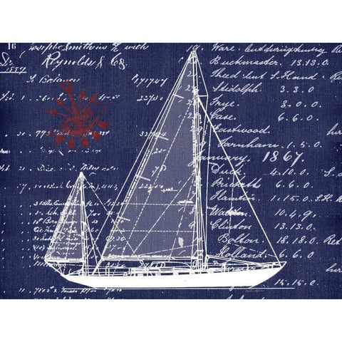 Schooner Blueprint Denim 1 Black Modern Wood Framed Art Print by Robertson, Walter