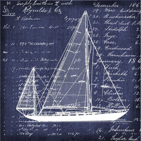 Schooner Blueprint 1 White Modern Wood Framed Art Print by Robertson, Walter