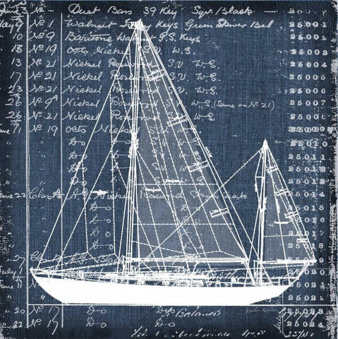 Schooner Blueprint 2 White Modern Wood Framed Art Print with Double Matting by Robertson, Walter
