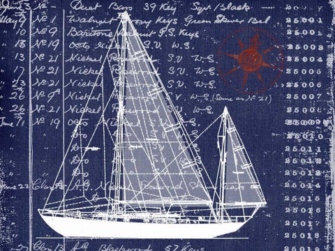Schooner Blueprint Denim 2 Black Ornate Wood Framed Art Print with Double Matting by Robertson, Walter