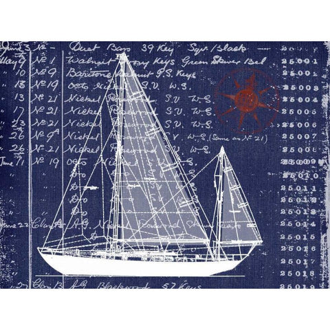 Schooner Blueprint Denim 2 Black Modern Wood Framed Art Print by Robertson, Walter