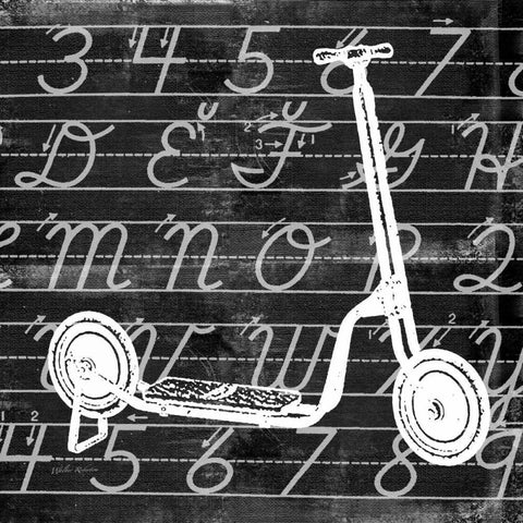 Blackboard Scooter White Modern Wood Framed Art Print with Double Matting by Robertson, Walter