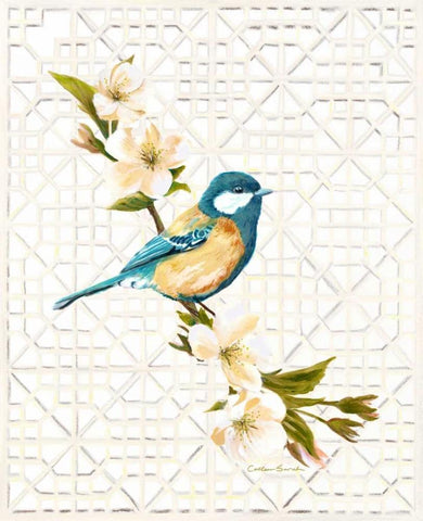 Trellis Bluebird Black Ornate Wood Framed Art Print with Double Matting by Sarah, Colleen