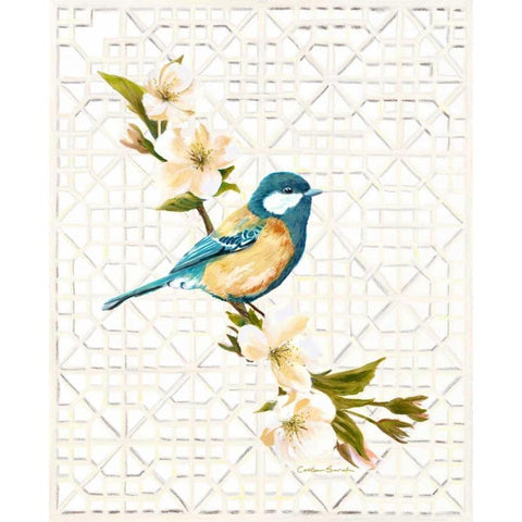 Trellis Bluebird Gold Ornate Wood Framed Art Print with Double Matting by Sarah, Colleen