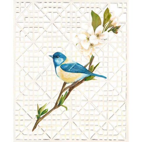 Blue Bird and Trellis Black Modern Wood Framed Art Print by Sarah, Colleen