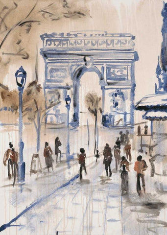 Paris Street 1 White Modern Wood Framed Art Print with Double Matting by Morris, Madelaine