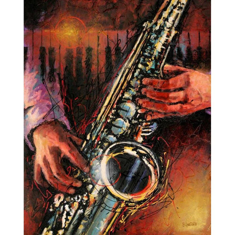 Blues Sax Black Modern Wood Framed Art Print with Double Matting by Langton, Bruce