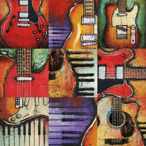 Guitar Elements White Modern Wood Framed Art Print by Langton, Bruce