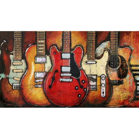 Guitar Collage White Modern Wood Framed Art Print by Langton, Bruce