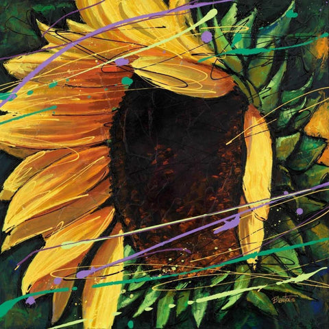 Sunflower in Motion Black Modern Wood Framed Art Print by Langton, Bruce