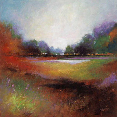 Cascade Valley 1 White Modern Wood Framed Art Print with Double Matting by Langton, Bruce