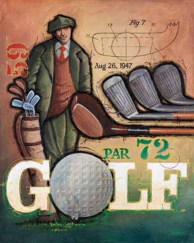 Vintage Golf 1 White Modern Wood Framed Art Print with Double Matting by Langton, Bruce