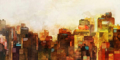 Morning Skyline White Modern Wood Framed Art Print with Double Matting by Roko, Ken