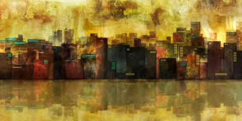 Evening Skyline Black Ornate Wood Framed Art Print with Double Matting by Roko, Ken