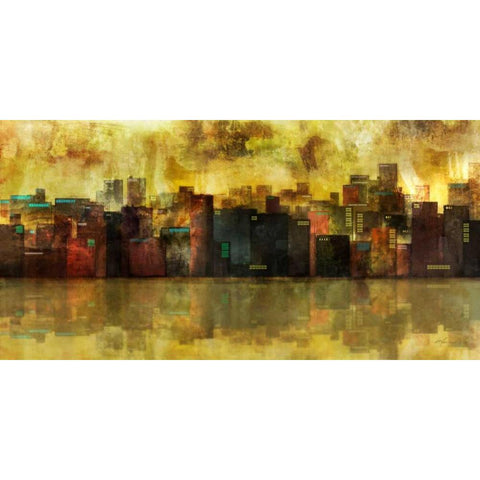 Evening Skyline Black Modern Wood Framed Art Print with Double Matting by Roko, Ken