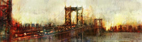Over the Manhattan Bridge White Modern Wood Framed Art Print with Double Matting by Roko, Ken