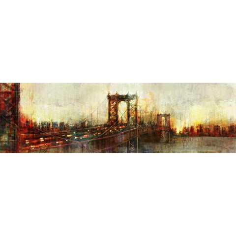 Over the Manhattan Bridge Gold Ornate Wood Framed Art Print with Double Matting by Roko, Ken