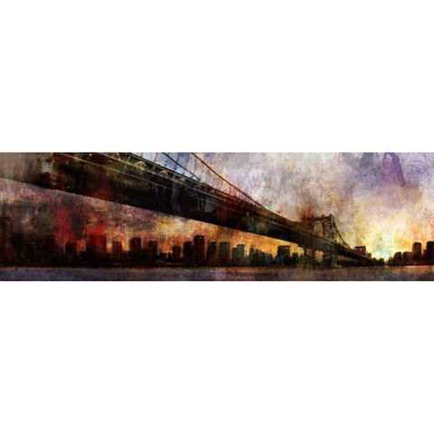 Under the Manhattan Bridge Black Modern Wood Framed Art Print with Double Matting by Roko, Ken