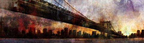 Under the Manhattan Bridge Black Ornate Wood Framed Art Print with Double Matting by Roko, Ken