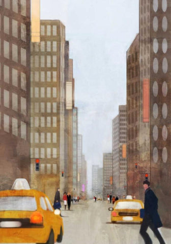 Jaywalk 1 White Modern Wood Framed Art Print with Double Matting by Roko, Ken