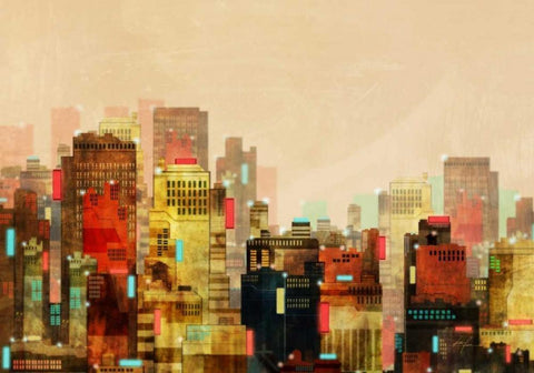 City Beyond 1 White Modern Wood Framed Art Print with Double Matting by Roko, Ken