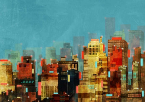 City Beyond 2 White Modern Wood Framed Art Print with Double Matting by Roko, Ken