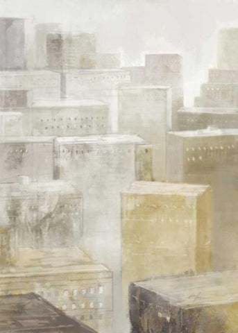 City Fog 2 White Modern Wood Framed Art Print with Double Matting by Roko, Ken