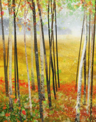 Autumn Meadows 1  White Modern Wood Framed Art Print with Double Matting by Roko, Ken