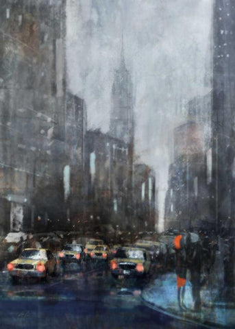 NYC Winter 1 White Modern Wood Framed Art Print with Double Matting by Roko, Ken
