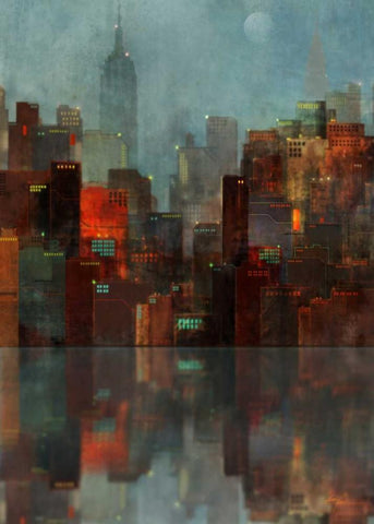 Blue New York White Modern Wood Framed Art Print with Double Matting by Roko, Ken