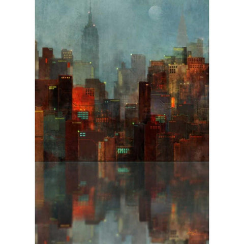 Blue New York Black Modern Wood Framed Art Print with Double Matting by Roko, Ken