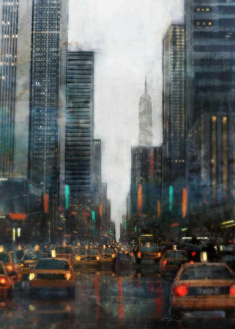 New York After Hours-Square Black Ornate Wood Framed Art Print with Double Matting by Roko, Ken