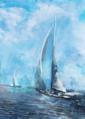 Sailing Sea 2 White Modern Wood Framed Art Print with Double Matting by Roko, Ken