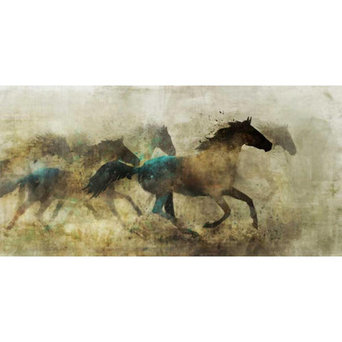 Horses, Wild And Free White Modern Wood Framed Art Print by Roko, Ken