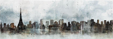 Modern Paris Skyline Black Ornate Wood Framed Art Print with Double Matting by Roko, Ken